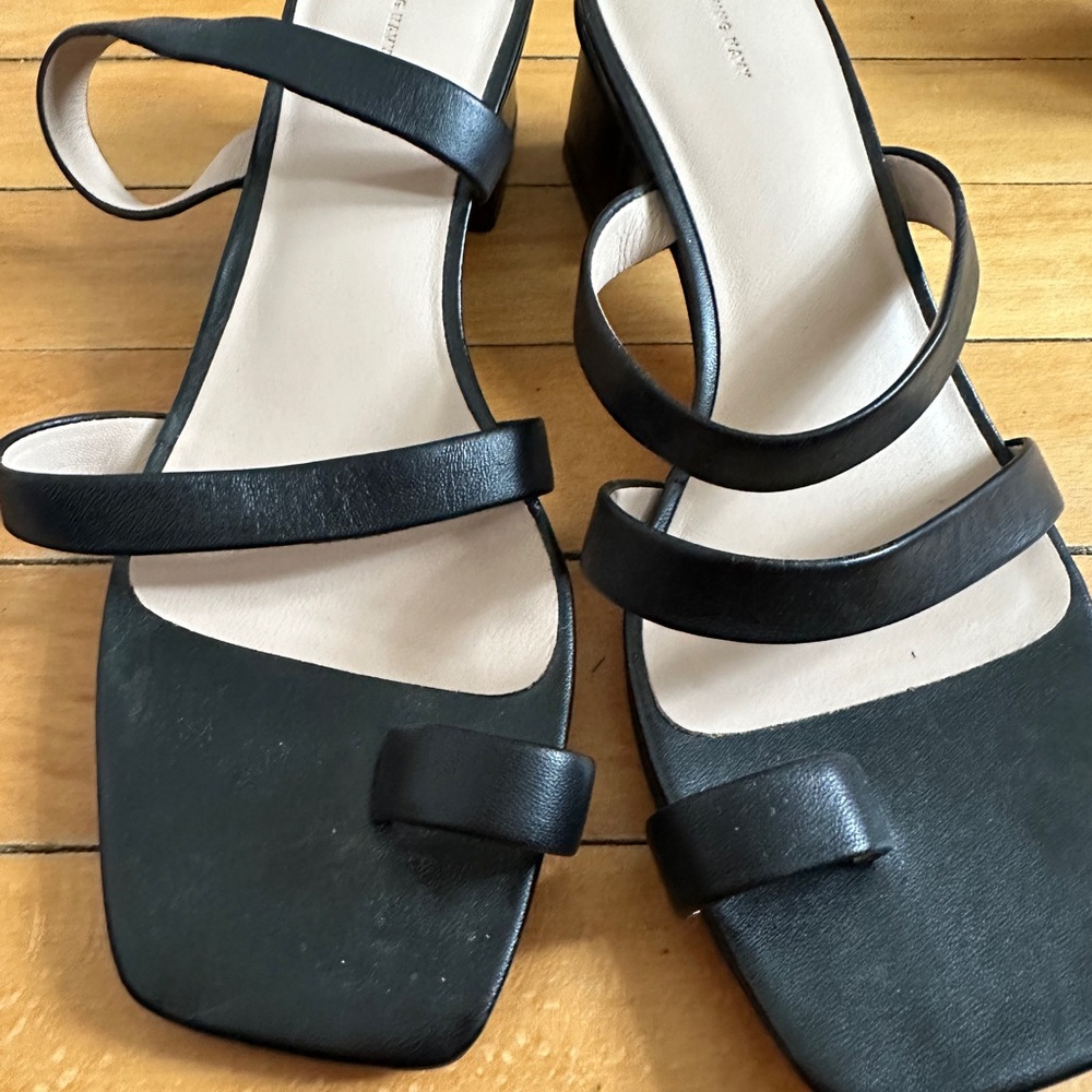 Something Navy Black Block Heel Slide Sandals